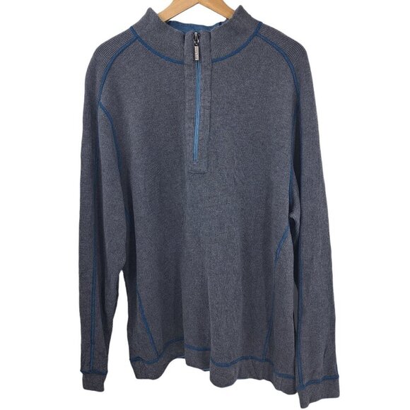 Tommy Bahama 1/4 Zip Reversible Mock Neck Long Sleeve Sweater Size L Blue Gray - Picture 1 of 14